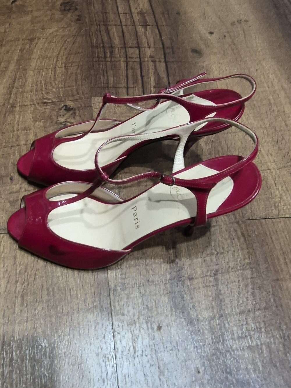 Christian Louboutin Red Patent Peep-Toe Slingback Heels Size 38.5 - Picture 2 of 11
